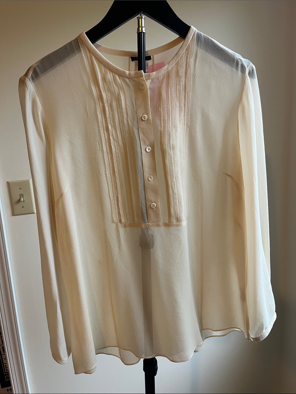 J. Crew Cream Pintuck Sheer Button-Front Blouse